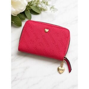 Juicy Couture Pink Embossed Logo Zip Around Wallet Heart Charm Gold Hardware Y2K